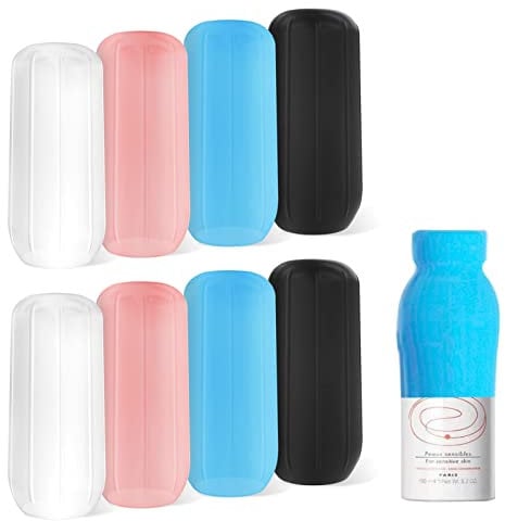 8 Stück Reise Silikon Flaschenhüllen, Toilettenartikel Abdeckungen für Lecksicherung, Outdoor Reisen Elastische Hülle wiederverwendbares Reisezubehör für Shampoo Duschgel Flaschen Schutzhülle