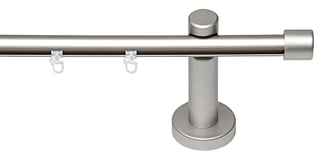 Garesa Gardinenstange Kea Ø 20mm, 1-läufig, Chrom, matt I Aluminium Vorhangstange inkl. Gleiter I Endknopf Kappe I Für mittelschwere Vorhänge I 220cm