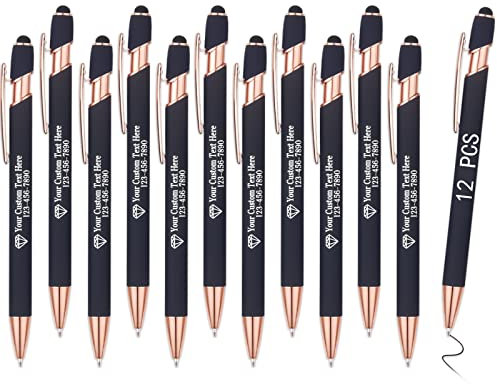 OXYEFEI Metall Kugelschreiber mit Gravur, Rosegold 12 Stück Personalisierte Stifte Hochwertig Kullis mit Wunschtext &Logo, Auswechselbare Mine, 1MM StrichstäRke, Schwarz Dunkelblau