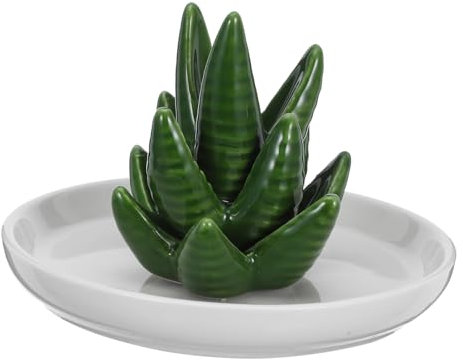 Yardenfun Kaktus-schmuckständer Schmuckaufbewahrungsplatte Pflanzen Schmucktablett Grüne Ringhalterschale Kaktus Teller Schmuckstücke Aloe-schmuckständer Keramik Glasiert Ablagefach