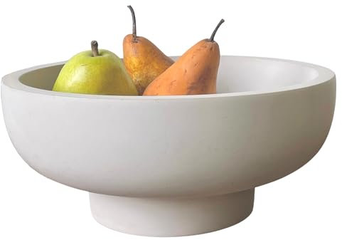 OAKOA Concrete Fruit Bowl for Kitchen Counter - Large Decorative Bowl for Home Decor - Modern Pedestal Bowl - Key Bowl for Entry Table - Footed Bowl - Entryway Bowl for Keys