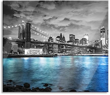 New York Skyline Herdabdeckplatte & Spritzschutz aus Echtglas | Für Herd-Kochfelder | 60x52 cm