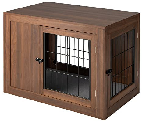 GYMAX Cage pour Chien avec Portes Avant et Latérale, Niche de Chien Intérieur avec Grille en Fer, Porte Équipée de Verrou et Loquet Magnétique, Coussin Rembourré d’Éponge avec Fermeture Éclair