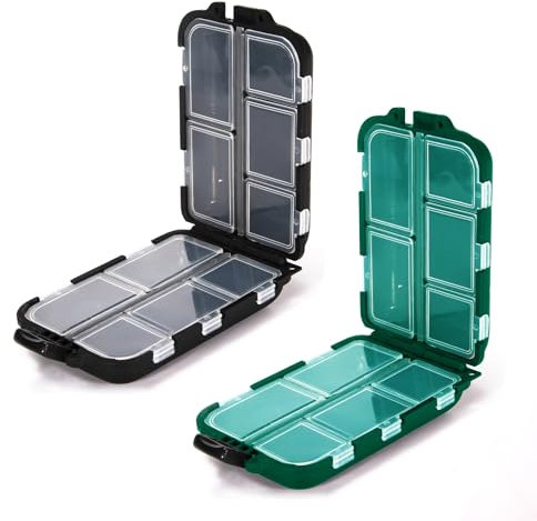 MAIANY Tablettenbox Reise-Pillen-Organizer, Tragbare Doppelschichtige Medikamenten-Aufbewahrungsbox mit 10 Fächern für Vitamine Lebertran Nahrungsergänzungsmittel (Schwarz+Grün 2stück)