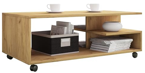 VCM Couchtisch 100x50x40 cm 4 Fächer Rollbar Holzwerkstoff Wohnzimmer | Abstellfläche für Kaffeetassen - als Blickfang im Wohnbereich - für Singles und Familien - vielseitig kombinierbar