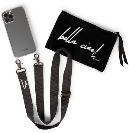 NOOMYA® Premium Fashion Handykette | Set Handyhülle iPhone 15 PRO MAX MAGSAFE & Handyband Phantom Grey | Handygurt zum Umhängen | Necklace Hülle mit Band | Set Wechselband mit Case | Geschenk