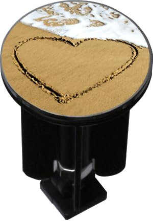 Bonde lavabo décorée Design Cœur sur Sable - Bouchon Universel 40 mm - pour lavabo Standard à Tirette.