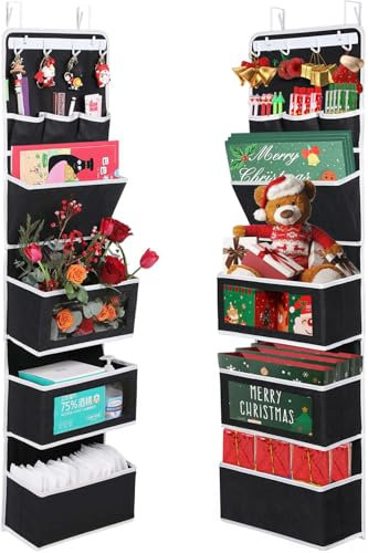 VICTORICH All-in-ONE Over The Door Organizer, Super Behind The Door Storage Organizer with Door Rack and Large Clear Windows, Wall File Organizer, Hanging Organizer (Classical Black)