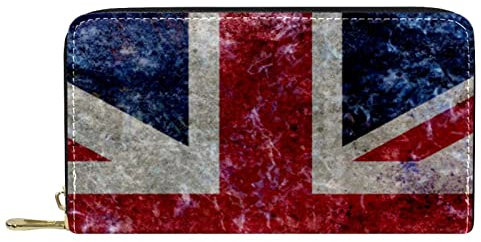NLWQEKV Lange Geldbörse aus Leder mit Reißverschluss, Union Jack, Vintage-Stil, britische Flagge, personalisierbare Geldbörse