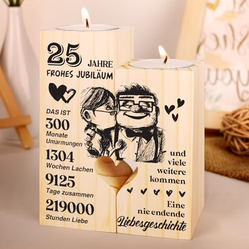 Silberhochzeit Geschenk, 25 Hochzeitstag Geschenk für Sie, Ihn, Freunde - Kerzenständer Geschenke zur Silberhochzeit, Silberhochzeit Geschenkideen, Silberhochzeit Deko, Geschenk Zum 25 Hochzeitstag