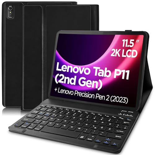 Case with Keyboard for Lenovo Tab P11 (2nd Gen) 11.5 Inch TB350FU/TB350XU 2022 QWERTZ Magnetic Removable Keyboard with Slim Protective Case for Lenovo P11 2nd Gen Black 11.5 Inch