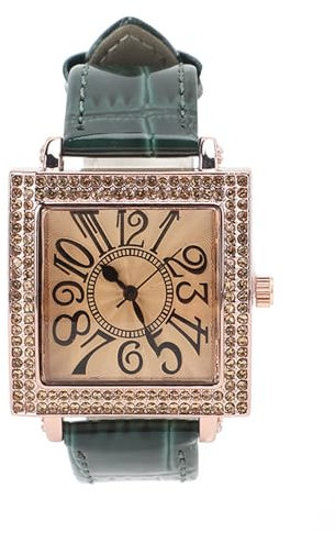 Damen-Armbanduhr, Mechanische Damen-Armbanduhr Im Vintage-Stil mit Quadratischem Zifferblatt, Klassische Quarzuhren mit Lederband für Dating, Reisen (Green)