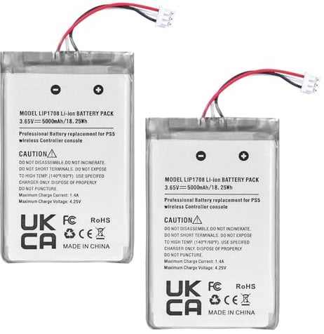 FLSTOR Akku für PS5 Controller, 2X LIP1708 Lithium-Ionen Ersatzakku Kompatibel mit Sony Playstation 5 DualSense Wireless Controller CFI-ZCT1W, 5000mAh, 3.65V