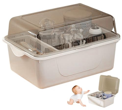 Bottle Drying Rack, Baby Bottle Drying Rack with Lid Dustproof Baby Bottle Rack with Drain Tray Space Saving Reusable Bottle Drying Rack for Baby at Home, Bottle Rack Dryer
