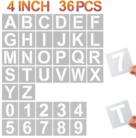 Letter Stencils Large, 36Pcs Alphabet Stencils, Spray Paint Stencil, Stencil for Crafts Reusable, Letter and Number Templates for Wall Painting DIY Decoration（3 Letters 4 Templates）