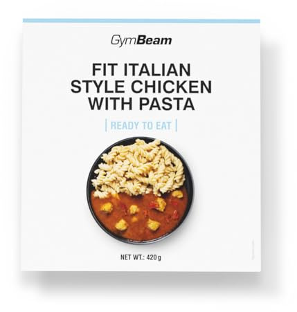 GymBeam Pasto Proteico FIT Ready to Eat - Pollo con Pasta all'Italiana, Ad Alto Contenuto Proteico con Filetti di Pollo Succosi, Pasta e Salsa di Pomodoro, Pronto da Mangiare, 420 g