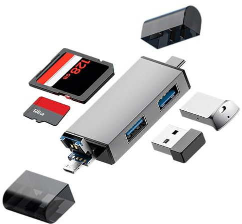 Lettore di Schede SD, Tripla Plug USB 3.0/Micro USB e Tipo C, Adattatore OTG ad Alta Velocità per Dispositivi con Dispositivi Micro SD/TF/SD/Tipo C, Compatibile con Sistemi come Windows/Mac OS