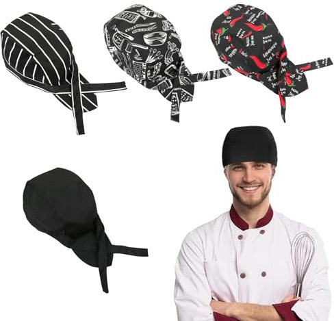 KASESSS 4 Piezas Gorro Cocina Mujer Unisex, Gorro Cocinero Hombre Ajustable, Gorro de Cocina Mujer Elásticos, Gorro Chef for Restaurante, Coffee Shop, Hoteles, Cocinas Caseras, Bares y Más