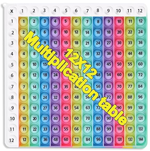 Rainbow Multiplication Table pop Fidget Toys Educational Math Learning Board Game, 12x12 Times Tables Practice, Colorful Silicone Push Bubble Sensory Toy Abacus for Kids Math