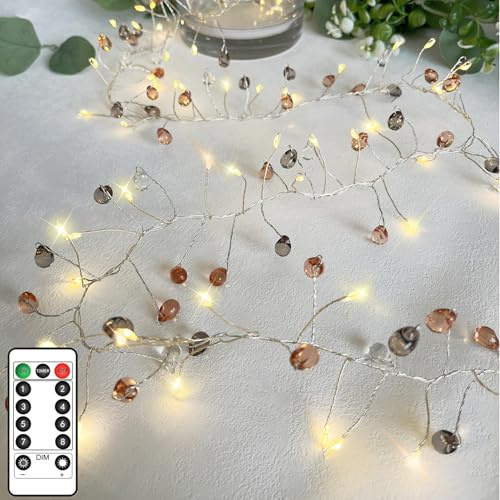 Lichterkette Feuerwerkskörper mit Acryl-Schmucksteinen, 2 m, 100 LEDs, batteriebetrieben, Bohemia-Stil, Glühwürmchen, Sternenlicht mit Fernbedienung, Timer, Dekoration für Bastelarbeiten, Kranz