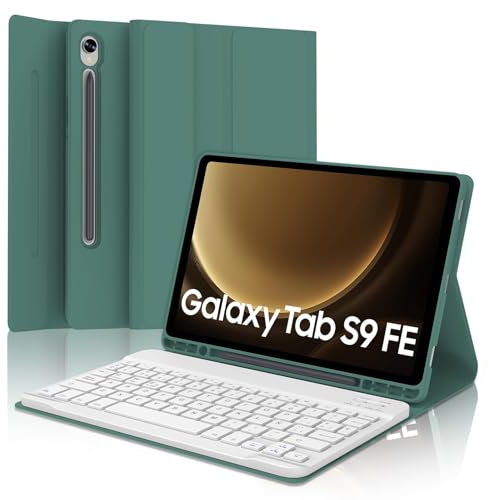 Funda Teclado Samsung Galaxy Tab S9 FE 10.9/S10 FE 10.9/S9 11, Teclado España Ñ Bluetooth Inalambrico Desmontable para Samsung Galaxy Tab S10 FE 10.9 2025/S9 FE 10.92023/S9 11 2023, Verde oscuro