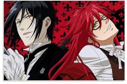Anime Poster Sebastian Michaelis And Grell Sutcliff in Black Butler Poster Dekorative Malerei Leinwand Wandkunst Wohnzimmer Poster Schlafzimmer Malerei,Wandkunst Bilddruck Moderne Familienzimmer Dekor