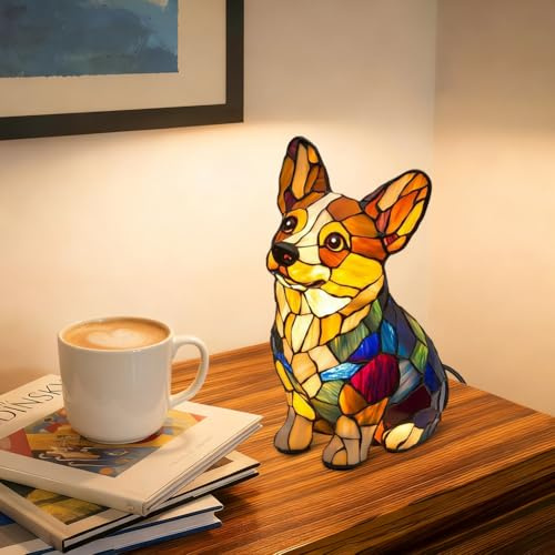 LOMUG Corgi Deko Nachtlicht, Leuchthund Lampe aus Harz, Lampe Hund LED Night Light Energieklasse A, Haustier Dekolampe Nachtlampe für Hundefans Wohndeko Kinderzimmer (Corgi B, Kleine)
