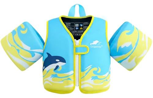 Gogokids Kinder Schwimmweste mit Schwimmärmeln, Kleinkinder Schwimmjacke mit Zwei Armbändern Kinder Schwimmhilfe Auftrieb für 2-6 Jahre/10-30KG Perfekt für Pool, Schwimmunterricht und Wasserpark
