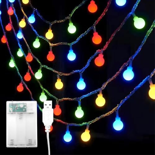 ENLACE Lichterkette Kugeln, 6M 40 LED Bunt Kugel Lichterkette, Batterie/USB-Betrieb, Led Lichterketten Globe für Zimmer, Balkon, Hochzeit, Party, Weihnachten, Innen Außen Deko
