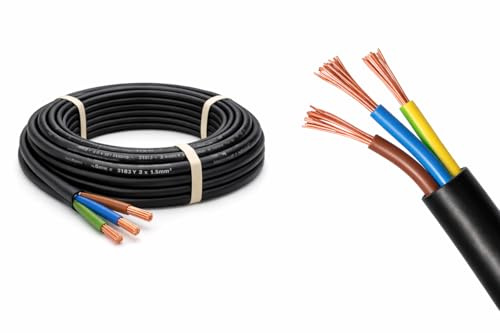 3183Y Black 3 Core Flexible Cable – PVC Insulated Mains Flex (3G Electrical Flex, Cut Length) 2.5mm