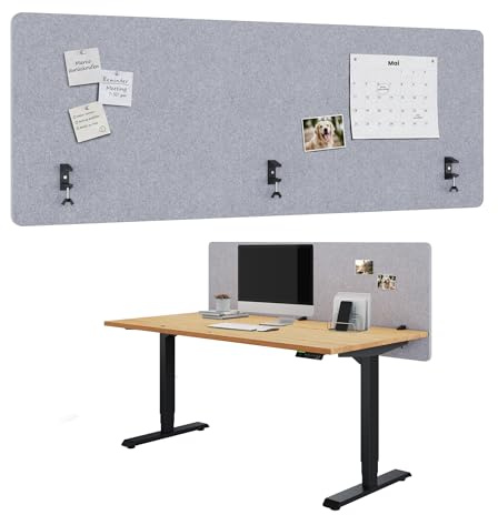 Ergotopia Focus Pure Akustik Trennwand Schreibtisch – effektiver Sichtschutz Büro – 160x60cm Tischtrennwand aus recyceltem PET – Schallschutz Schreibtisch & Tischaufsatz Büro mit Klemmmontage – Grau