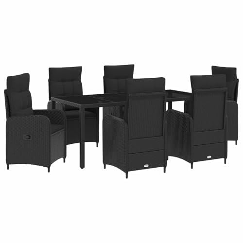 vidaXL Outdoortisch-Set 7 pcs Schwarz 190 x 90 x 75 cm Poly-Rattan, Stilvolles, modernes Essset für draußen, wetterfest, perfekt für Partys im Garten, Balkon oder beim Essen im Freien