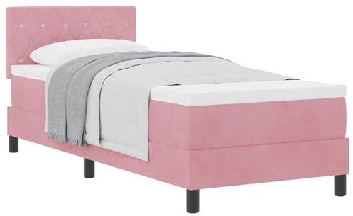 pokgdf Modernes Boxspringbett in Rosa mit Matratze und Kopfteil 80x200 cm