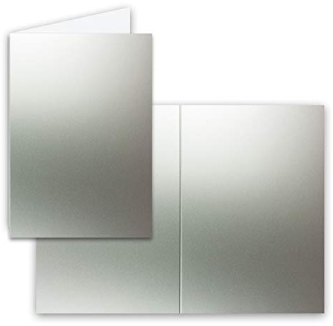 50x Falt-Karten DIN A6 in Silber Metallic - Blanko - Doppel-Karten - 250 g/m²