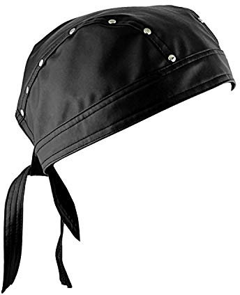 Leder-Bandana, Biker-Doo Do Rag, Headwrap mit Nieten, Capsmith Du Rag, Schwarz, Einheitsgröße