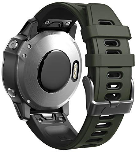 ANBEST Armbänder Kompatibel mit Garmin Fenix 7S/6S Pro/Fenix 5S Armband, Schnellverschluss Silikon 20mm Ersatzarmband für Fenix 5S Plus/D2 Delta S(Armee Grün/Schwarz)