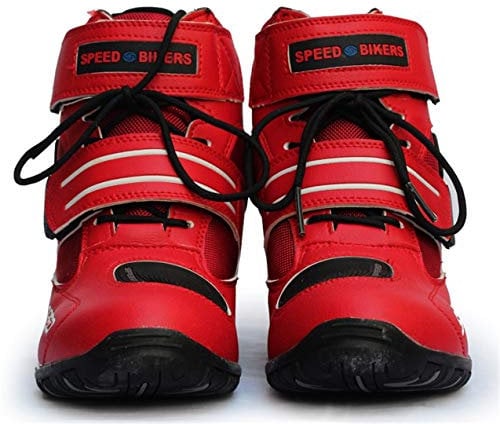 AKAUFENG Stivali da moto, da uomo, corti, impermeabili, con protezioni rigide 39-45, Colore: rosso, 39 EU