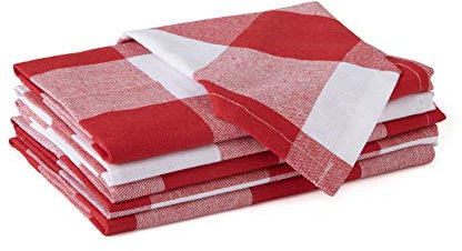 Encasa XO Baumwoll-Servietten Set mit 6 Stück | Büffelrote Karos | Größe 43x43 cm | Tischservietten | Maschinenwaschbar & Wiederverwendbar