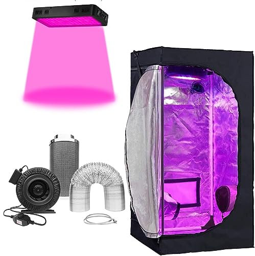 Sunstream Grow Tent Complete Kit Hydroponic Growing System Double Switch LED 600W Grow Light + 4Carbon Filter Duct Combo+60X60X120cm(24x24x48)(LED600W+24x24x48Grow Tent+4 Filter Combo)