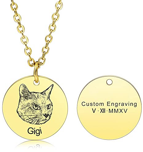 MeMeDIY Personalisierte Hund Katze Katze Haustier Halskette für Frauen Männer Graviertes Porträt Skizzieren Foto Name Edelstahl Anhänger Haustier Erinnerung Geschenke Andenken Mutter Schmuck