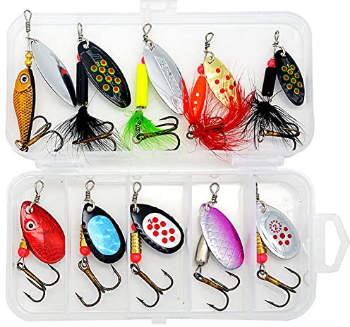 OYSJ 10PCS Fishing Set, Esche per Pesca alla Trota Cucchiaino, Colorato Esche da Pesca, per Pesca in Acqua Salata, Trota, Pesce Persico, Esche Luccio
