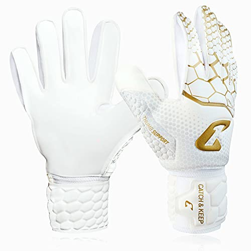 Catch & Keep Kralle Junior Pro - Guantes de Portero para niños, con Agarre extrafuerte, Color Dorado y Blanco
