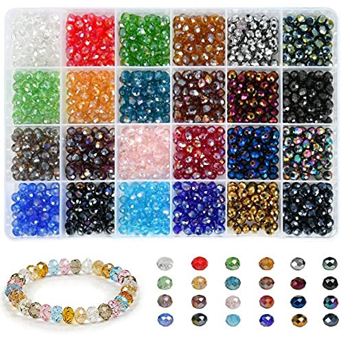 1200 Stück Facettierte Glasperlen,6mm Kristall Facettierte Glasperlen Rondelle Kügelchen,24 Farben Kristall Perlen Mit Aufbewahrungsbox,Für Diy Schmuck Armbänder Herstellung Basteln