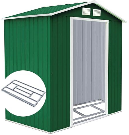 RELAX4LIFE Abri de Jardin en Acier Galvanisé 3M² avec 2 Portes Coulissantes et 2 Fenêtres, Cabane de Jardin Extérieur(213 x 127 x 185 cm, Vert foncé)