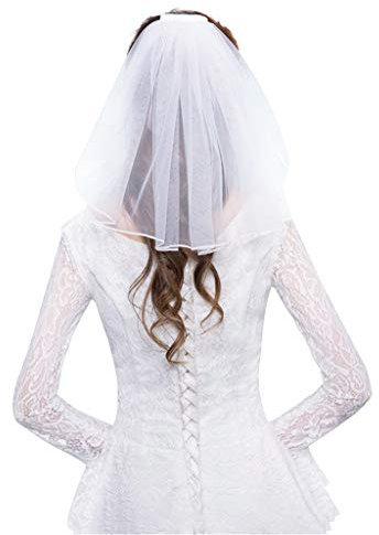 CHENGSE Hochzeitsschleier, Tüll Brautkleid Schleier Weißes Band Rand Strass Gefälschte Perlen Kurzes Brauthaar Schleier Kamm Braut Fee Ehe Zubehör - A#Tüll