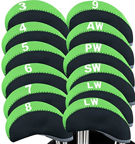 Golf Iron Head Covers Neoprene numbers Value 12 Pcs Set, Golf Iron Headcovers Protector for Club Mens Elasticity Protable Fit All Brands Not Visible (12 Pcs-Green)