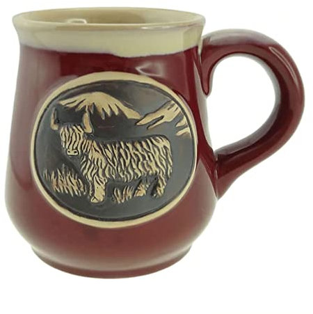 Glen Appin Tasse en céramique pour café ou bière - 500 ml - Motif vache des Highlands - Rouge