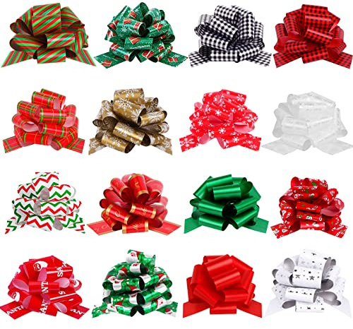 YUJUN 16 x Weihnachtsschleifen, große Schleifen, Zubehör für Weihnachtsstrauß, Korb, Flaschen, Weihnachtsverpackung, Dekoration