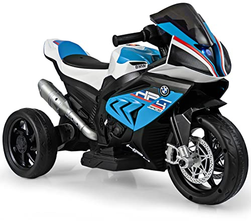 RELAX4LIFE 6V BMWMoto Elettrica per Bambini a 3 Ruote con Pedale Acceleratore,con Sedile Comodo e Porta USB/AUX, Moto Elettrica, Velocità 3 KM/H, Carico Massimo 30 KG, per Bambini 3-8 Anni (Blu)