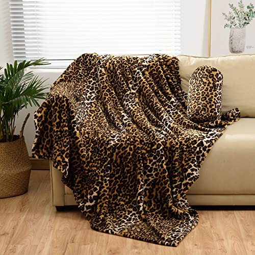 BNuitland Flanelldecke in Doppelbettgröße mit Aufbewahrungstasche für Bett, Sofa, Couch, Reisen, 300 g/m², doppelseitig, superweich, flauschig, Geparden-Druck, Decke für Erwachsene und Kinder, 152,4 x